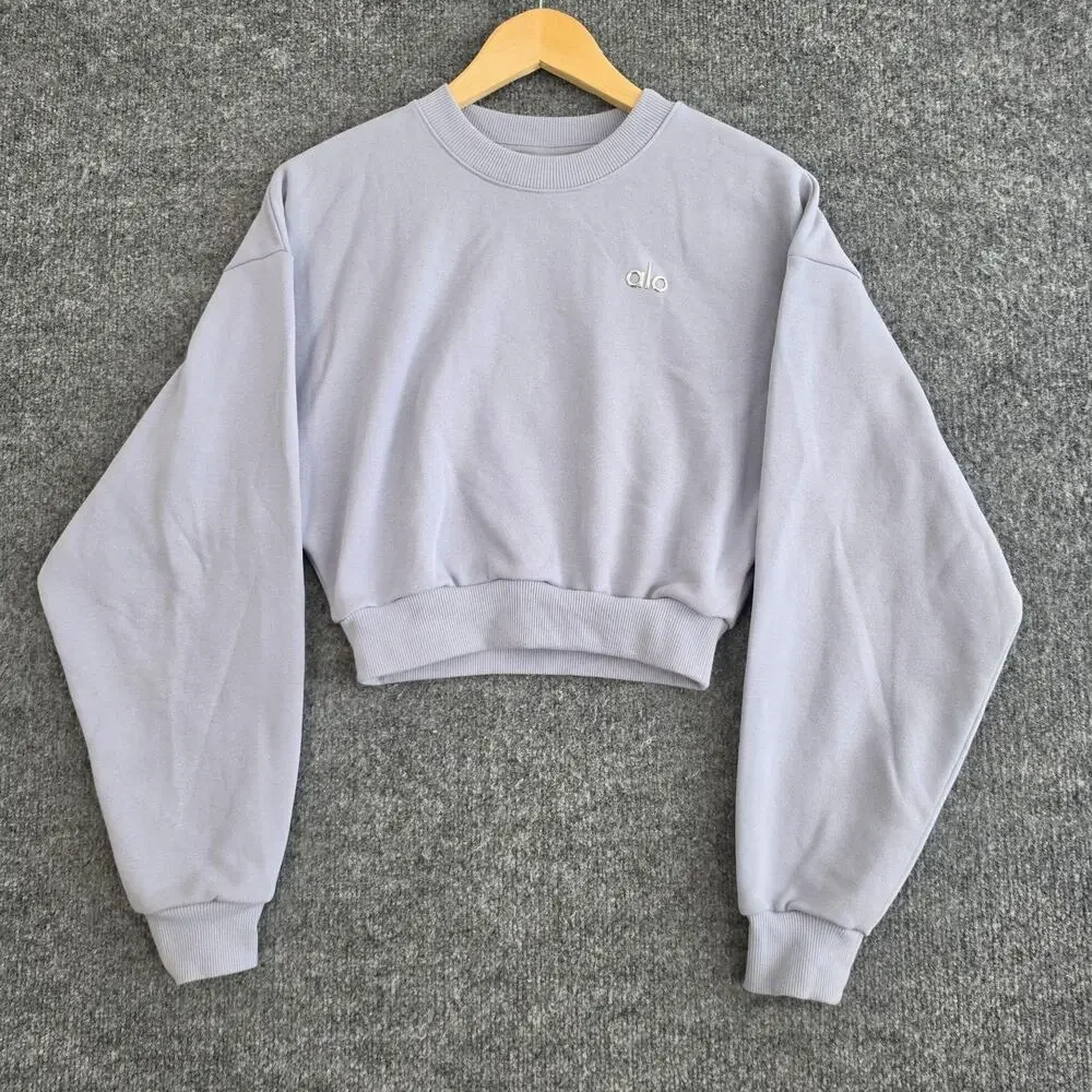 Alo Yoga Sweatshirt Womens XS Cropped Accolade Light Provence Blue Crewneck Yoga
